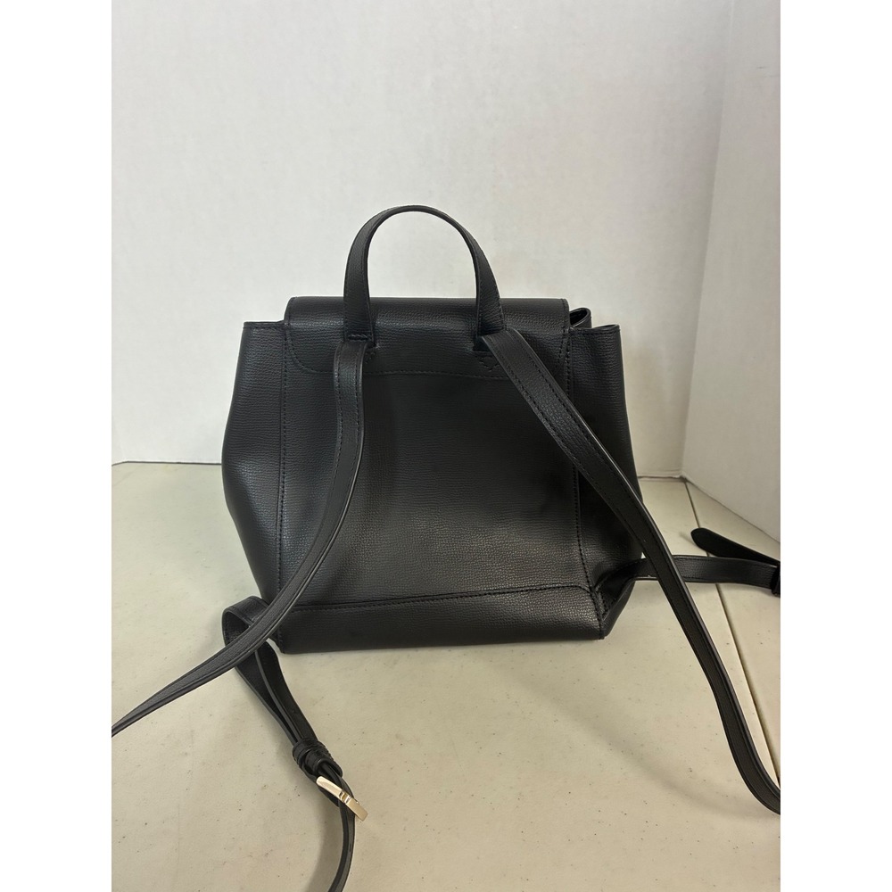 Kate Spade New York Black Pebbled Leather Flap Drawstring Backpack Gold Hardware - Picture 2 of 4